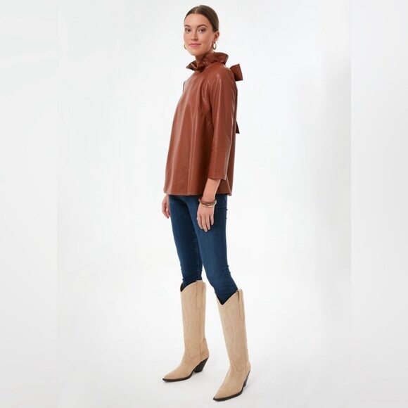 Tuckernuck Cognac Faux Leather Faye Blouse Size Small - Picture 8 of 11
